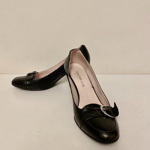 Black Leather Women's Pumps with Kitten Heels Size 6 (36)